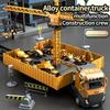 Jumbo Alloy Container Truck Set with Multi-Function Crane Yellow, Manual Operation, Durable Plastic Construction Toy for Boys, Ideal Christmas Gift