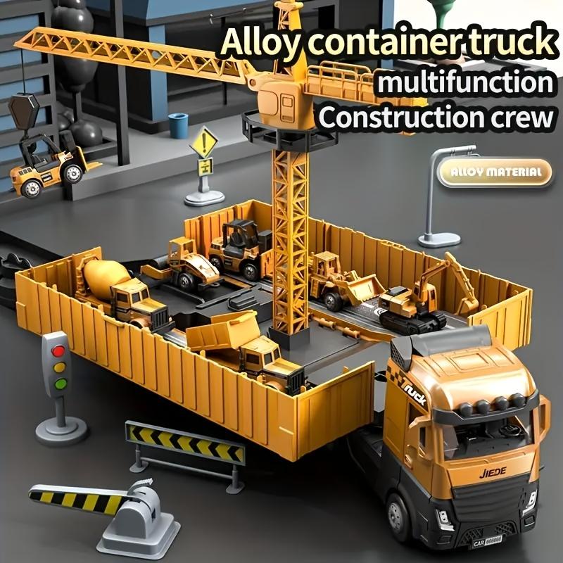 Jumbo Alloy Container Truck Set with Multi-Function Crane Yellow, Manual Operation, Durable Plastic Construction Toy for Boys, Ideal Christmas Gift