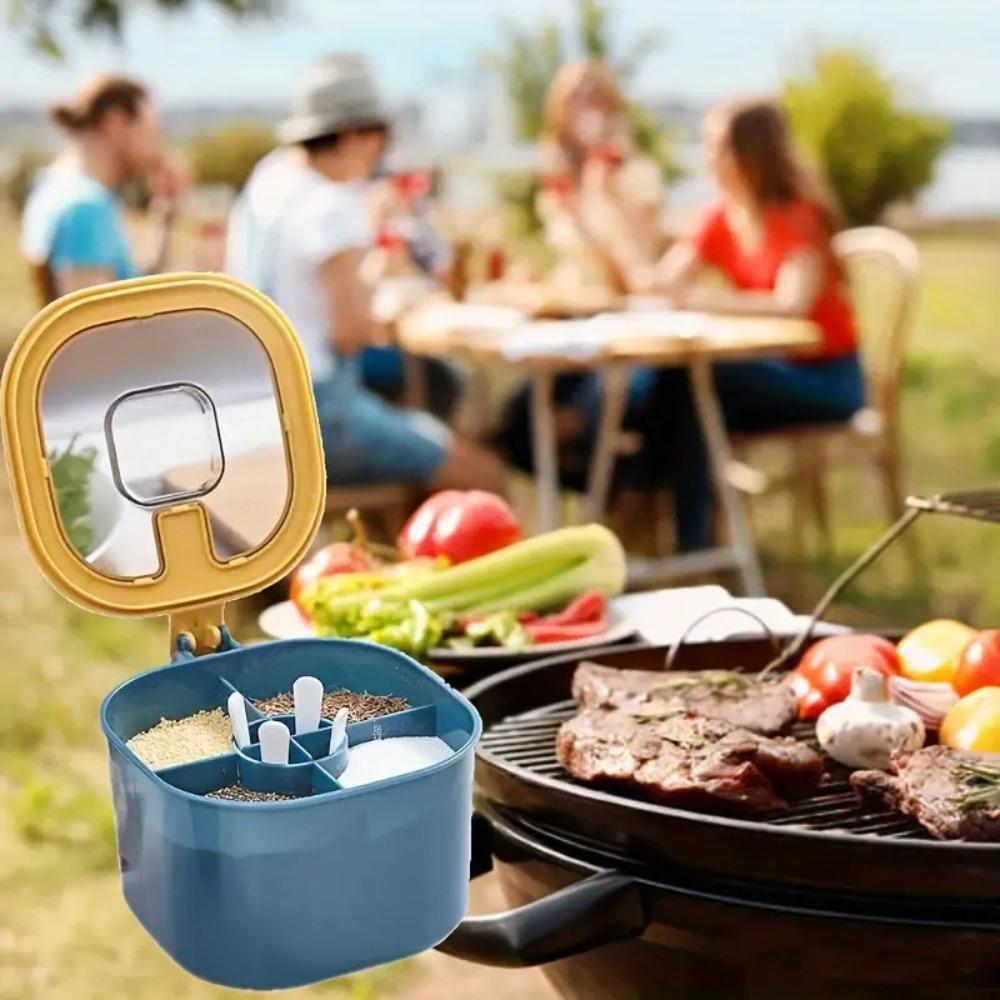 1 Stück Großraum 4-in-1 Gewürz-/Würzlagerbox mit Löffel & Deckel - Robuster ABS 4-Fach-Organizer für Salz