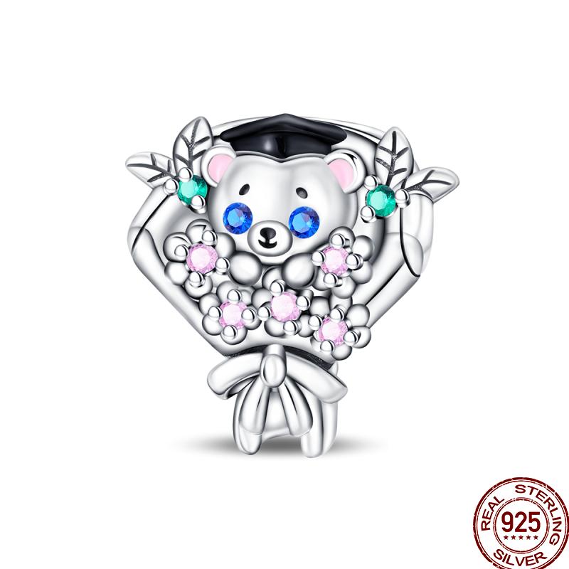 Graduation Series Pure Copper Metal Bachelor's Hat Certificate Flowers Charm Bead Components Bead Components Compatible With Pan Authentic Original