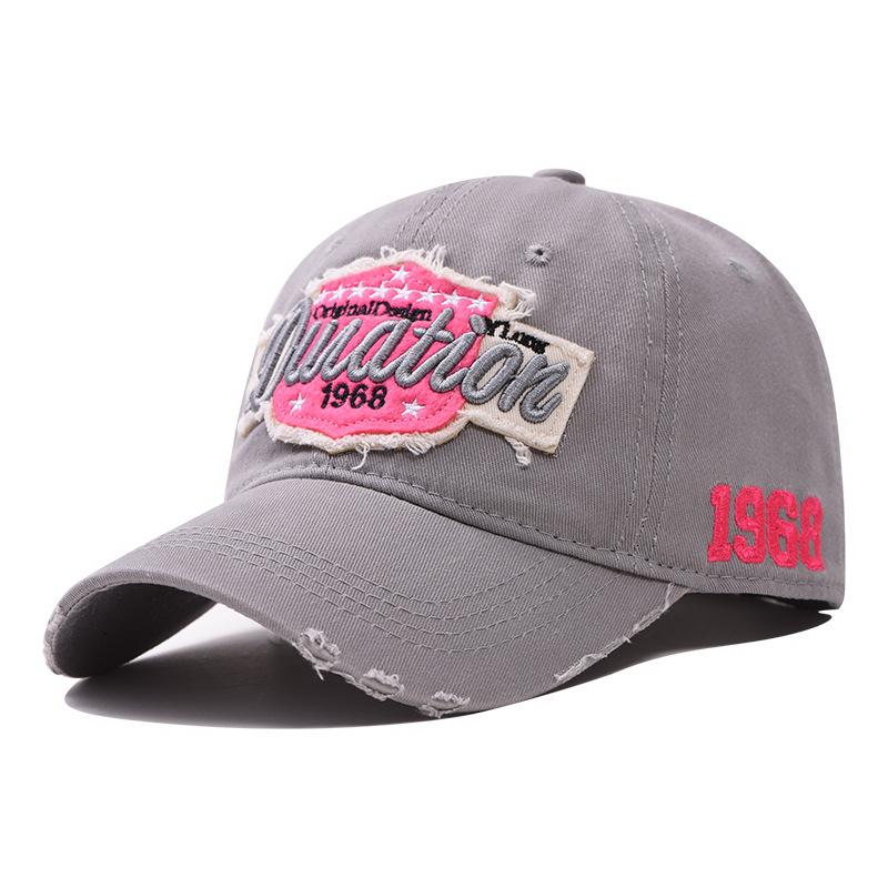 American retro distressed baseball cap women s large head circumference washed hole denim wide brim peaked cap fisherman hat adjustable серый