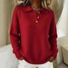 Women's Polo Collar Ribbed Long Sleeve Sweater Top Loose Fit Casual Pullover