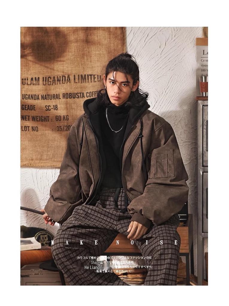 

Men s Trendy Winter Tie-Dye Leather Jacket - Loose Fit, Versatile, Couple Style Large кавовий