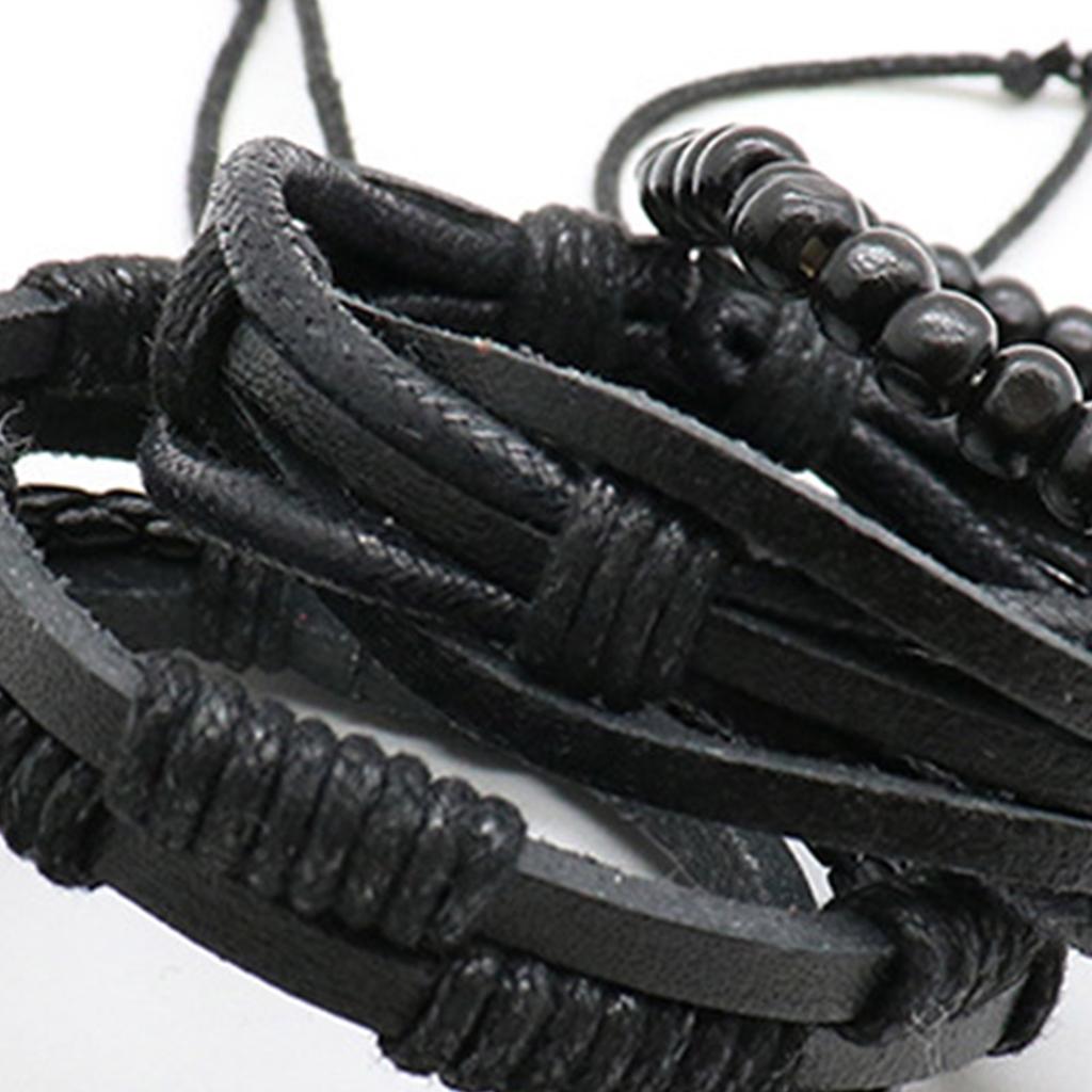 Pack of 4 Punk Styles Leather Bracelets With Metal Studs Braided Designs Adjustable Closure for Men Women Gift Set