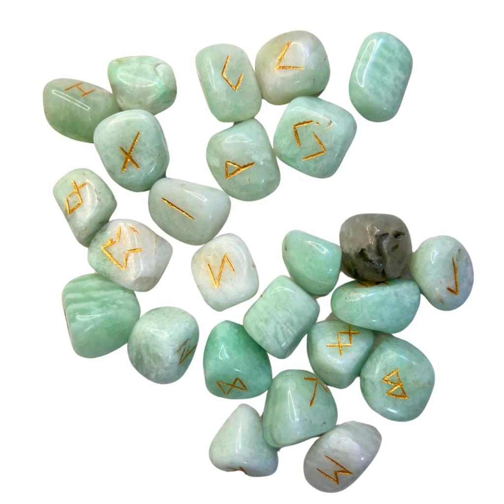 Sedona Magic Amazonite Rune Stone Set of 25 for Rune Divination, Includes 4-page Japanese Divination Guide
