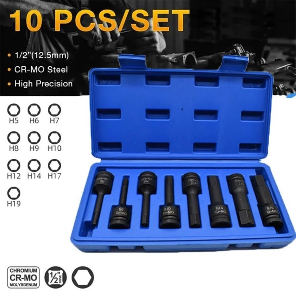 10PCS Metric Size Hex Ratchet Socket Driver Metric Power Nuts Driver Impact Wrench Tool