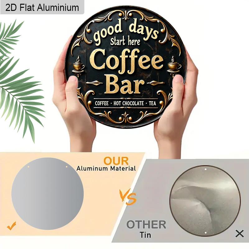 2D Flat 1pc Vintage Coffee Bar Aluminum Decoration Plaque, "Good Days Start Here" Lettering Sign, Kitchen Decor, Coffee Shop Wall Art Decor, Ideal