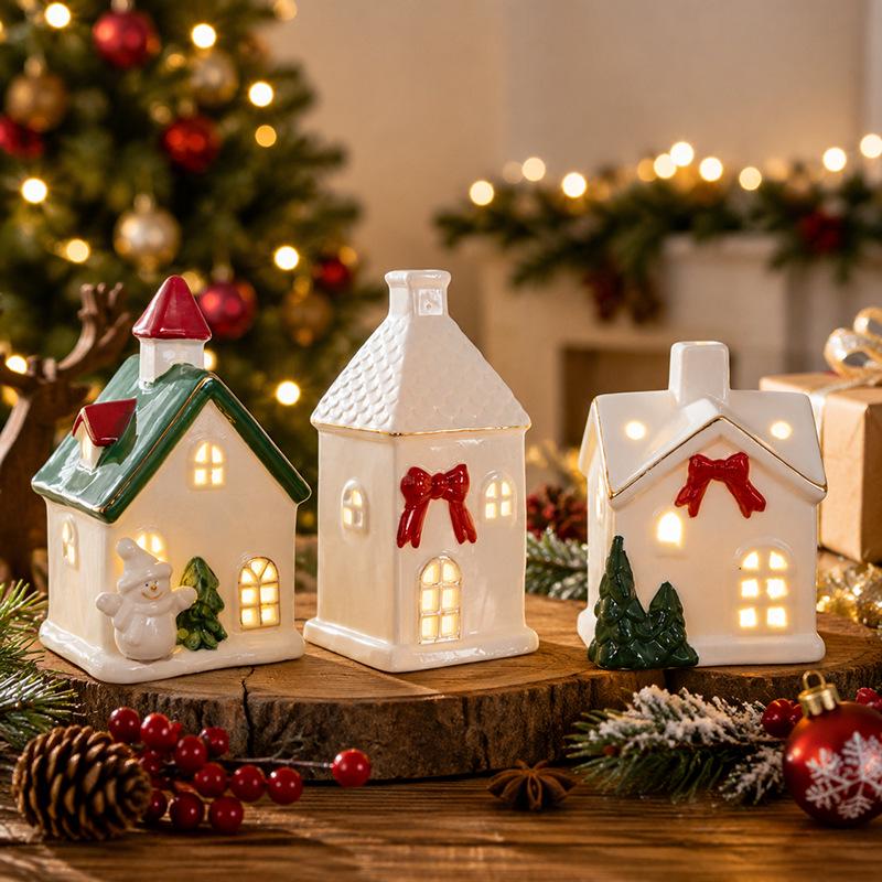 Glowing Ceramic Snow House Christmas Window Display Ornament