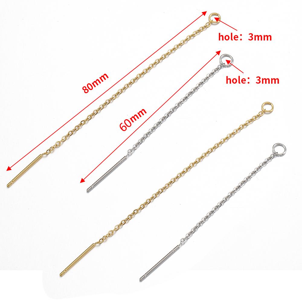 10pcs Gold Color Stainless Steel 6cm 8cm 10cm Long Chain Ear Line Earrings Earwire Women Drop Dangle Earrings Jewelry Making DIY