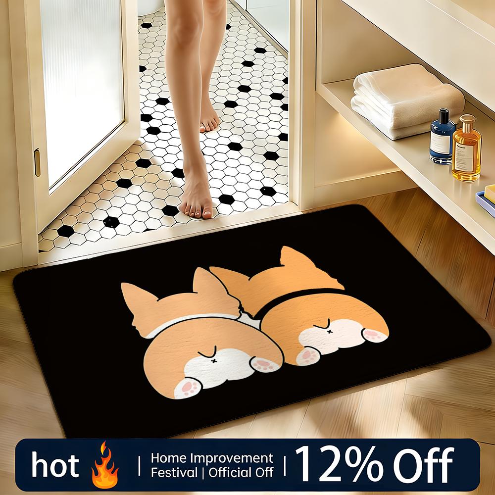 Soft Absorbent Non-Slip Rug Corgi Butt Floor Mat Home Decor Doormat Bedroom Floor Mat Shower Carpet