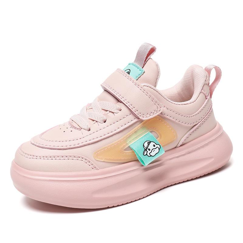 

Small yellow duck board shoes 2025 spring and autumn leather surface waterproof girls little white shoes children non-slip boys lightweight sports 36 розовый
