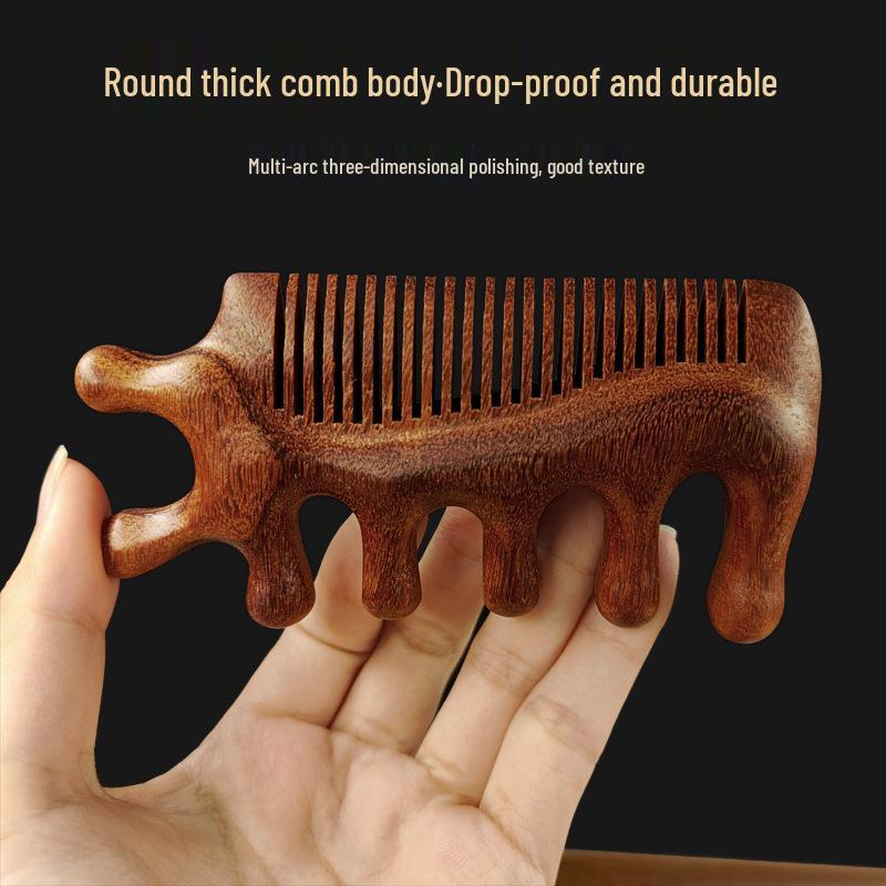 Sandalwood Anti-static Multi-functional Massage Comb with Gua Sha, Five-tooth Head, and Three-in-One Design
