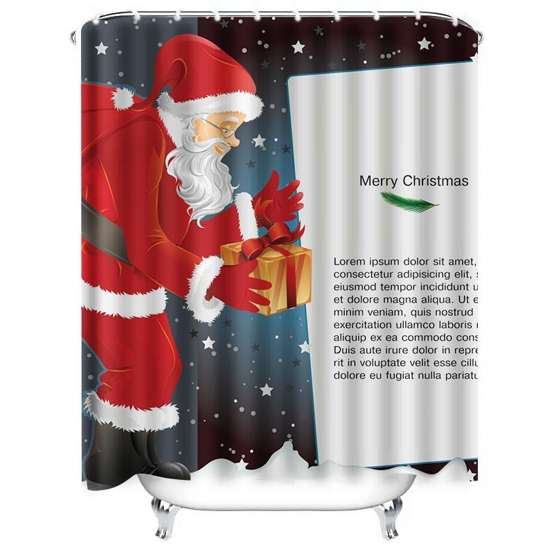 TU Christmas Shower Curtain Santa Claus Holiday Festive Bathroom Decor Waterproof Xmas Home Decor Gift Idea Modern Style