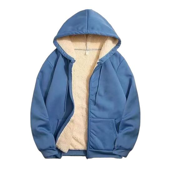 Fleece Thickened Hoodies Women Solid Color Zip Up Warm Lined