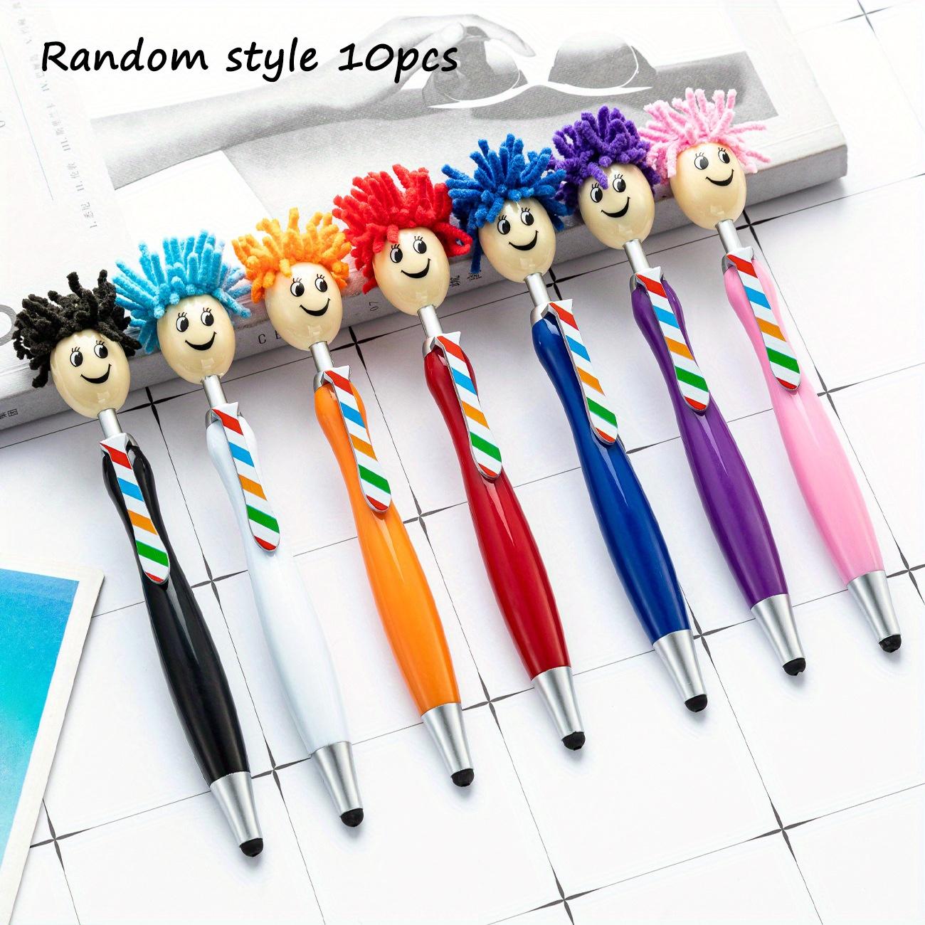 

10pcs Mop Head Ballpoint Pens, Funny Mophea Topper Pen with Plush Hair Writing Click Pen Portable Cute Cartoon Multi-function Signing Pen Decor Gift f