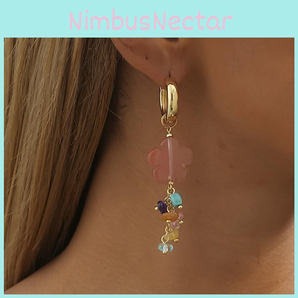 Trendy Natural Irregular Stone Flower Tassel Earrings Womens Fashion