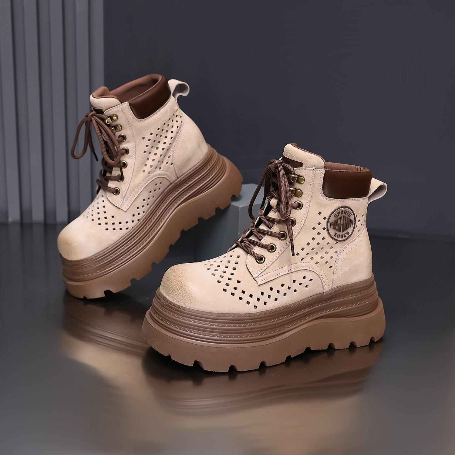 

Thick-soled 8cm hollow rhubarb boots for women in the summer of 2025, new popular casual boots, versatile short boots, single boots for women. 35