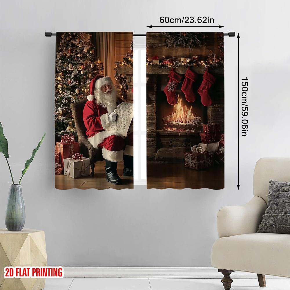 2pcs,2D plane printing Contemporary Curtains Christmas Carnival Versatile Polyester Fabric (without rod) Room Decor Ldeal for