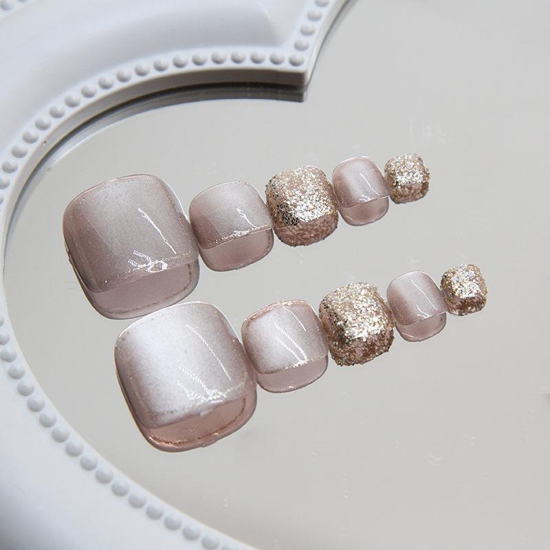 24 Pieces White Cat's Eye Fake Nails, Wearing Nail Removable Glitter, Nail Art Tablets, Ice-penetrating Nail Tablets, Foot Nail Tablets