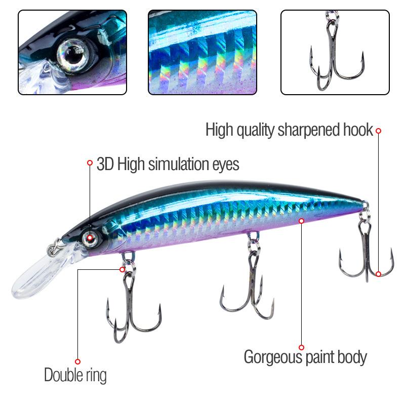 1Pc 130Mm/36G Simulation Minnow Fishing Lure Laser Engraving Long Casting Hard Lure With 3 Treble Hooks Wobble Fishing Tackles