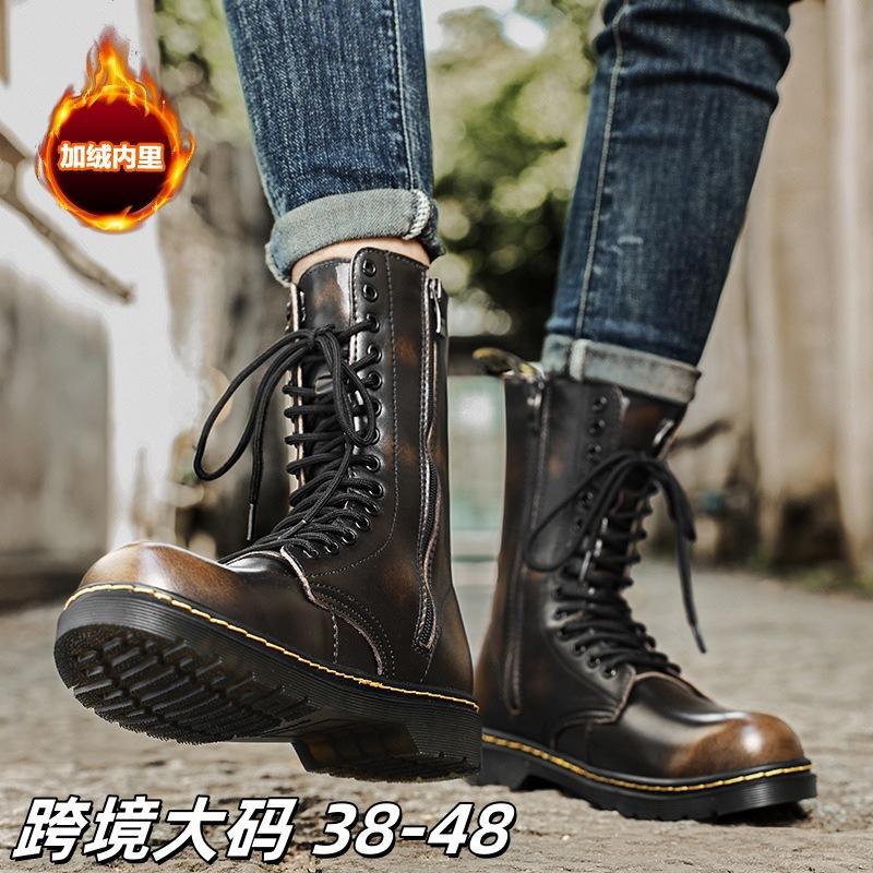 Fashion High-Top Casual Boots for Men Couples Large Size38-48 Outdoor Autumn Winter Long Leather Boots Womens Plush Cotton Boots