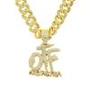 Rhinestone Letter Pendant Cuban Chain Necklace for Hip Hop Street Dance