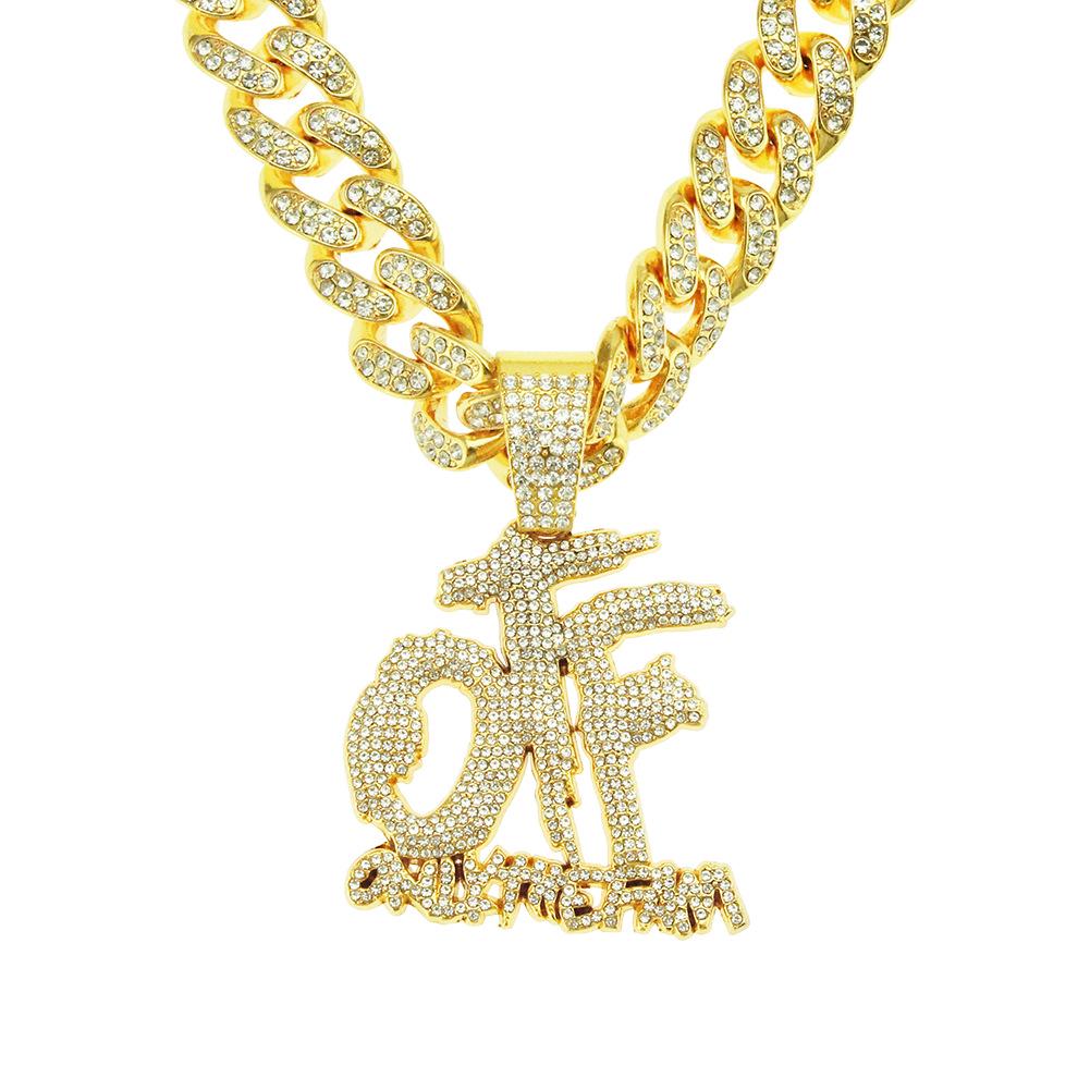 Rhinestone Letter Pendant Cuban Chain Necklace for Hip Hop Street Dance