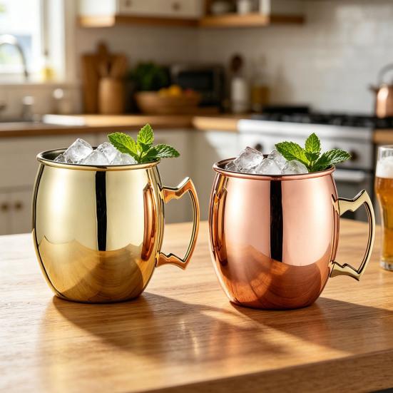 Moscow Mule Cup Stainless Steel Hammered Copper Plated Mug Rust-Proof Cocktail Cup for Whiskey Beer Iced Coffee Dishwasher Safe Gifts