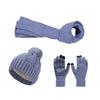 3Pcs/Set Winter Hat Scarf Gloves Set Solid Color Windproof Plush Ball Hat Neck Warmer Touch Screen Gloves Set