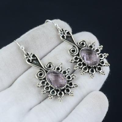 Pink Kunzite Gemstone Earring, Oval Gemstone Earring 925 Sterling Silver Earring, Kunzite Birthstone Earring, Women's Earring Gifts Jewelry