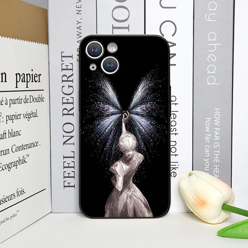 Creative Black Stardust Girl Pattern Phone Case for IPhone 17 16 12 11 14 Plus 13 14 15 Pro Max 12 13 Mini X XSMAX XR Soft Cover