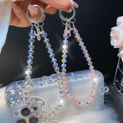Pendentif Chiot Chaîne de Téléphone Roue Perles Faite à la Main Chaîne de Poignet Cristal Chaîne de Cordon pour Coque de Téléphone Porte-clés