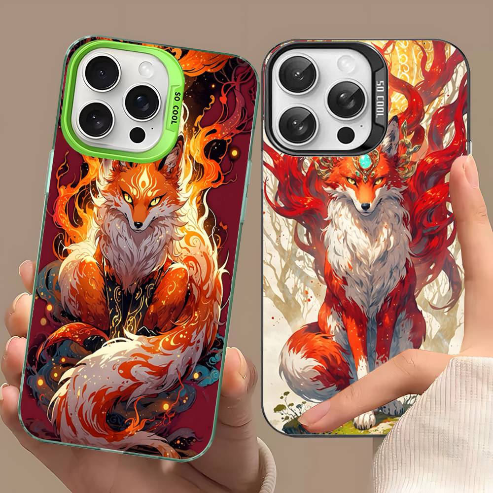 Cartoon Animal Fox Phone Case For IPhone 17 16 15 14 11 12 13 Pro Max Pro Plus Colored Silver Cover