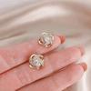 New Exquisite Shiny Zircon Heart Flower Earrings Korean Elegant Square Geometric Crystal Earrings for Women Fashion Zircon Gift