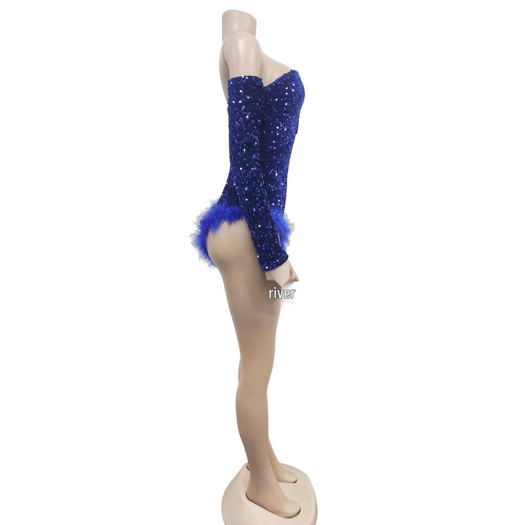 Sequined Long Sleeve Solid Color Jumpsuit with Shorts - Women's Fashion Europe America