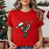 Festive Christmas Alphabet Letter Santa Hat Print Tshirt for Women Fashion T Shirt Streetwear Female Clothes Casual clothing