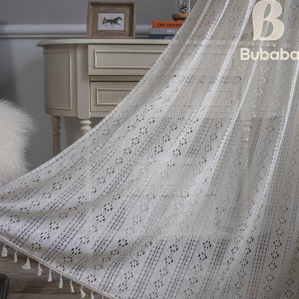 Fabric Daddy Blackout Crochet Curtains - Soundproof, Magic Tape for Bedroom, Kitchen & Living Room Bay Windows