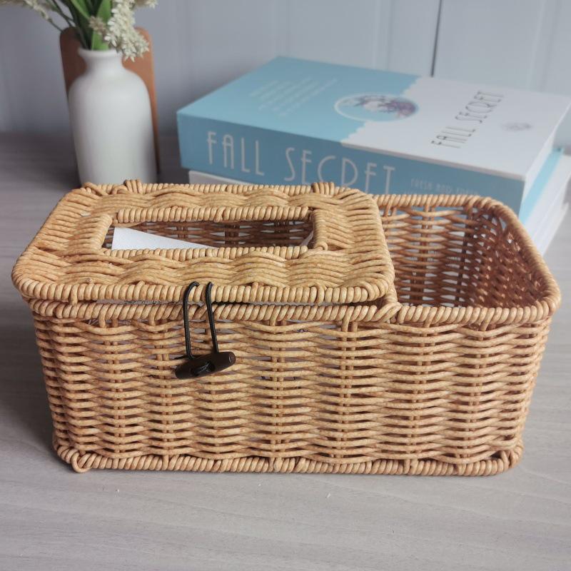 Waterproof Rattan Woven Tissue & Remote Storage Box for Living Room or Bathroom
