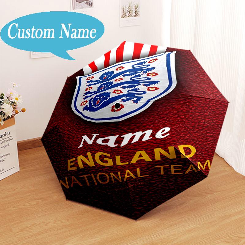 Custom Name England Football Crest Umbrella Folding Umbrella, Automatic Umbrella - 8-Frame for Travel, Casual Lightweight Personalized Gifts