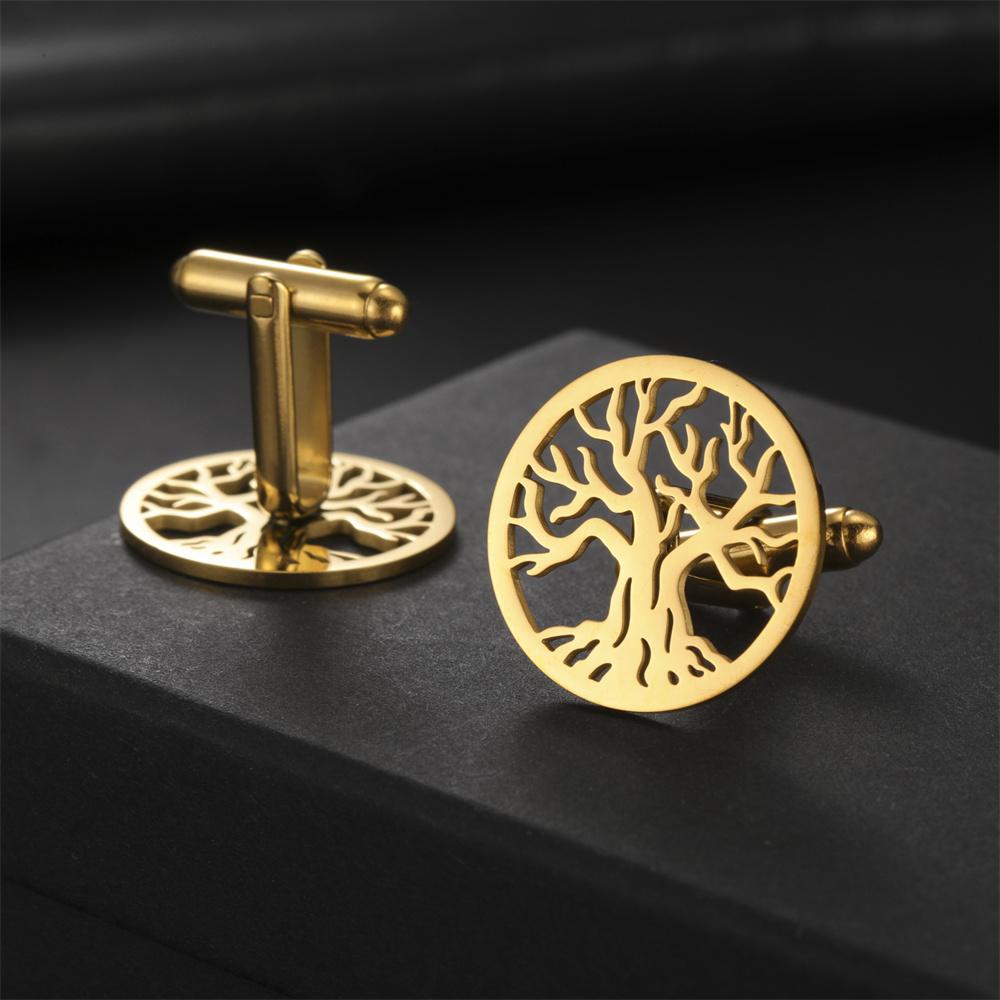 My Shape Tree of Life Cuff Links for Men Wedding Banquet Groom Business Suit Shirt Round Men's Cufflinks Stainless Steel Jewelry