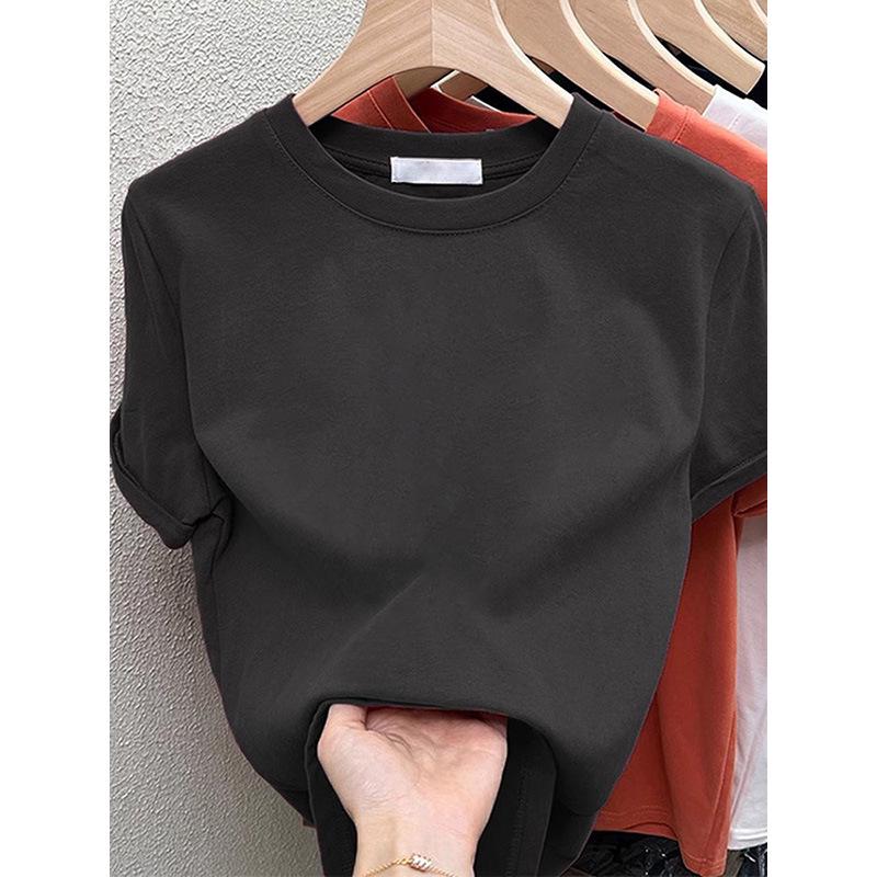 2026 Fashionable Women's Coffee Cotton Brushed Short-Sleeve T-Shirt - Versatile & Age-Reducing for Spring, Summer, Autumn