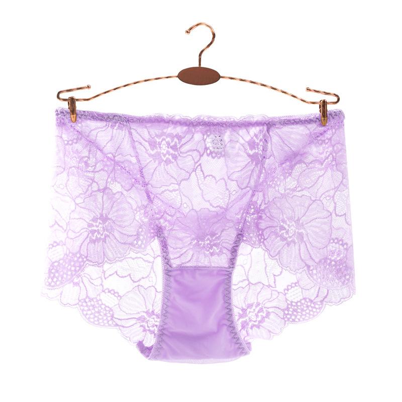 Lace Hollow Out Plus Fat Women's Mid Waist Triangle Pants Sexy Mesh Thin Breathable Cotton Underwear for Women