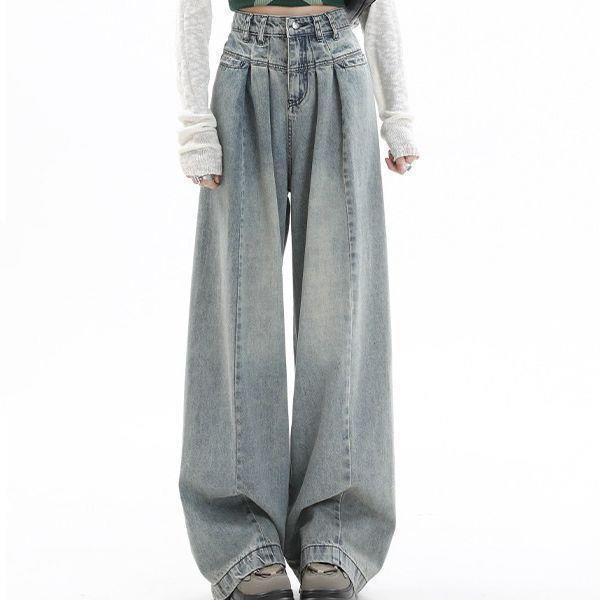 

2023 Retro High-Waist Drape Jeans for Women - Summer Loose Straight Fit 5XL синій