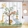 Cartoon Animals Shower Curtain Cute Giraffe Elephant Lion Floral Plant Leaves Dinosaur Funny Bath Curtains Fabric Bathroom Decor