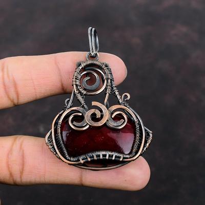 Red Fire Labradorite Pendant Copper Wire Wrapped Pendant Handmade Unique Pendant Copper Wire Jewelry Real Gemstone Pendant Jewelry For Gift