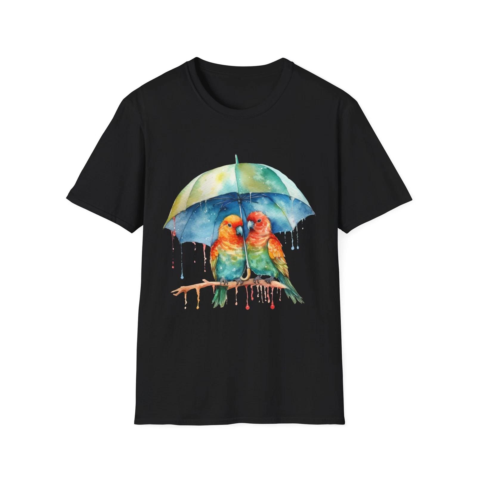 

Colorful Bird Umbrella T-Shirt, Cute Gift for Bird Lovers, Nature Tee, Summer 3XL