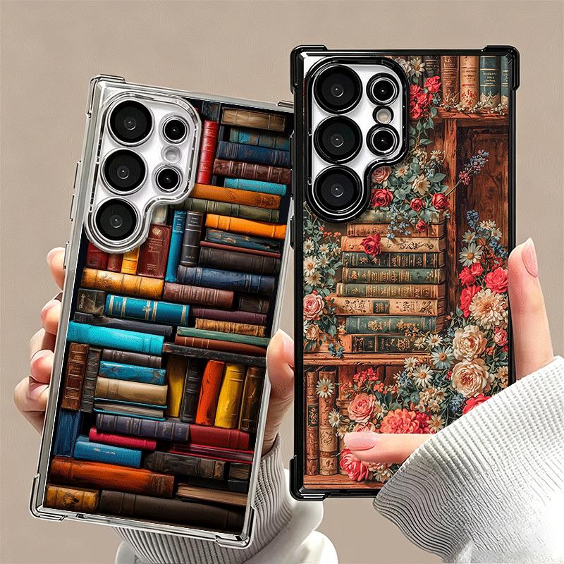 Read Books Illustration Bookshelf Soft Phone Case For Samsung Galaxy S26 Ultra S25 Edge S24 FE S23 Plus S22 S21 + S20 Plating An