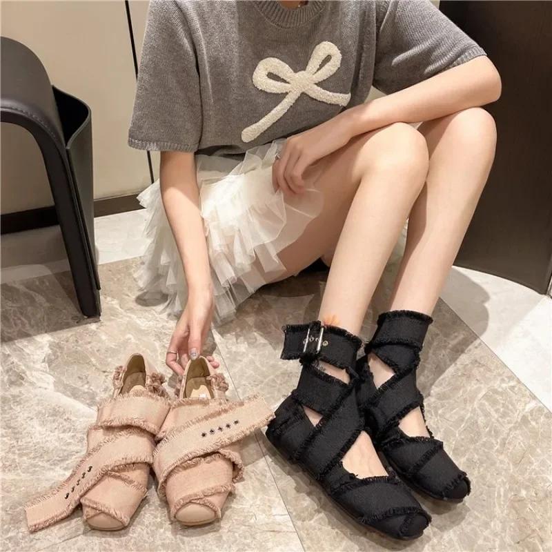 Women's Flats Spring Summer 2025 Casual Canvas Sneakers Woman Fashion Square Toe Ballerina Comfortable Elegant Ballet Shoes