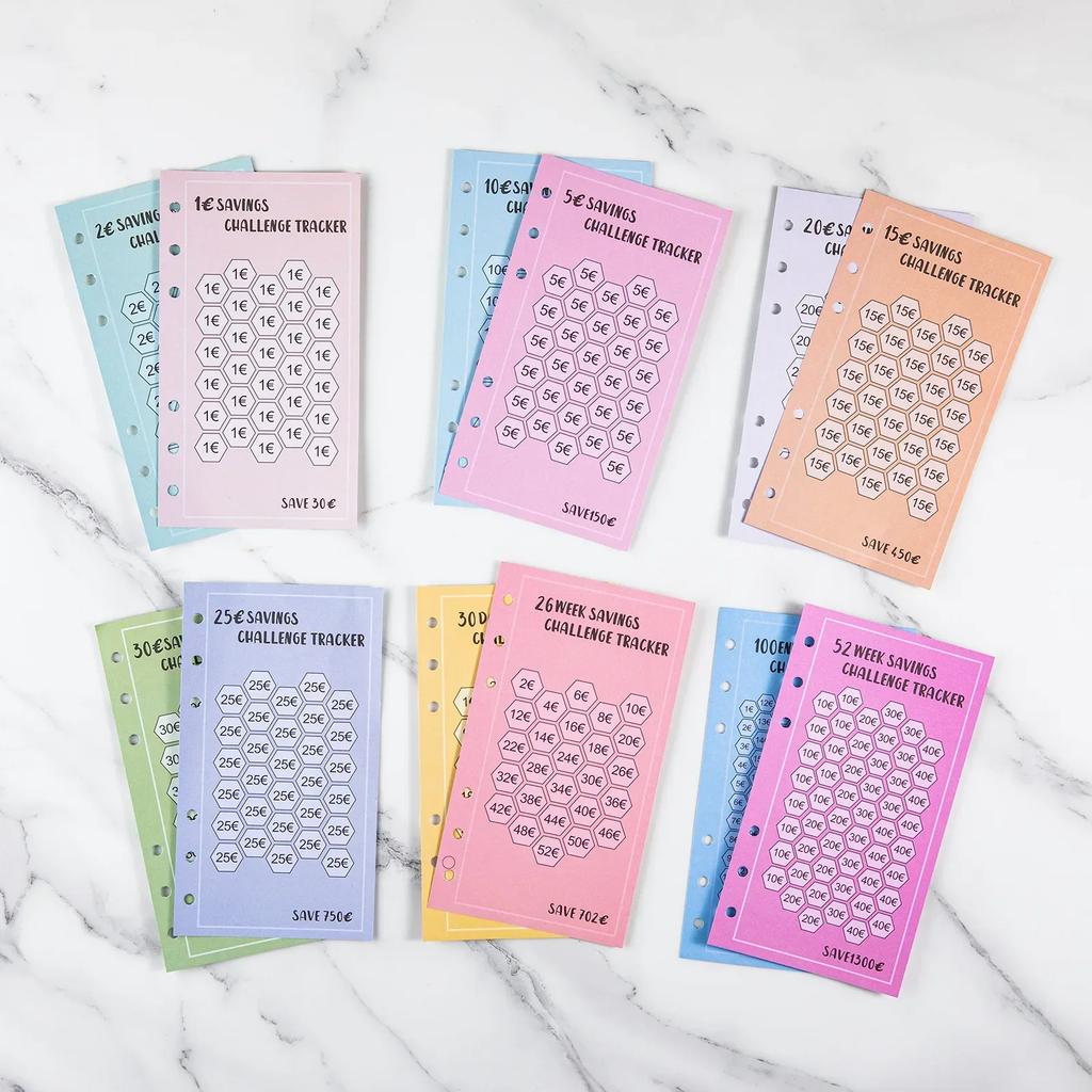 48 Sheets Week Savings Challenge Papers A6 Loose Leaf Binder Save Money Notebook Euros USD Cash Budget Planner Supplies