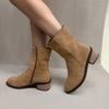 Side Zipper Coarse Heel Suede Martin Boots Women's Medium Heel Large Size Thin Short Naked Boots